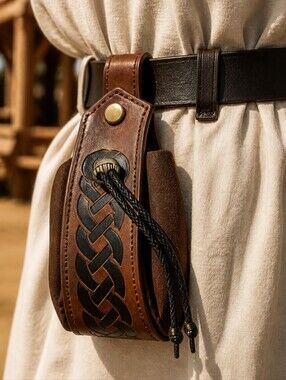 Medieval Celtic Knot Belt Pouch Dice Bag Brown Renaissance Faire LARP Fantasy